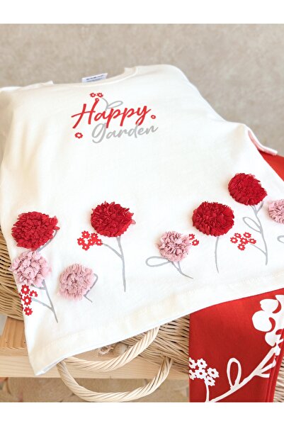 KidsSel New Season Girl's Cotton Flower Detailed Leggings Bottom Top Set