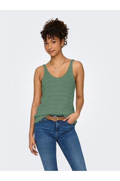 ONLY Onlsunny Sl Rib V-Neck Knt Women's Hedge Green White Sweater - 15321455