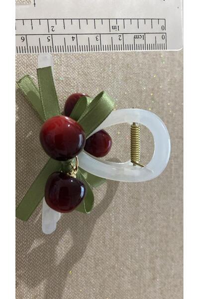 ZRN AKSESUAR Ecru Stylish Buckle with Cherry Detail on Bone Clasp Bow