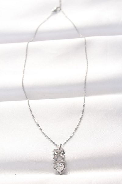 Skygo 316L Heart Bow Necklace with Zirconia - Silver Color TJ-BKO8519