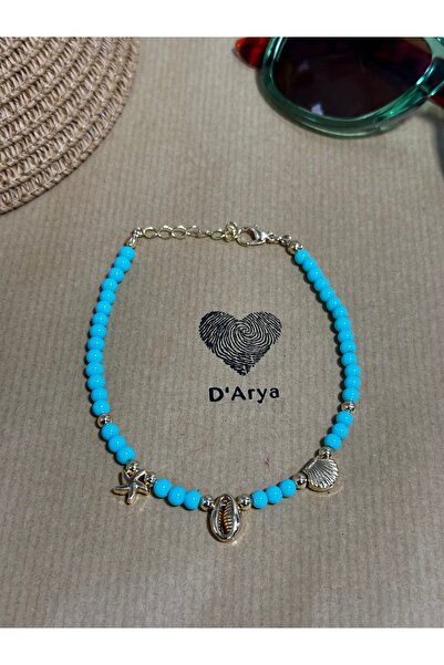 Darya Dd328 Turquoise Blue Beaded Sea Mussel Star Figured Anklet Handmade