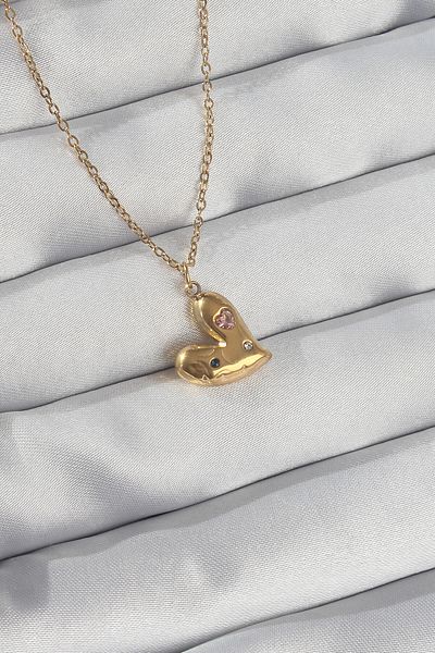 Skygo Gold Colored 316L Heart Necklace - Chain and Zircon Stone Detailed TJ-BKO8905