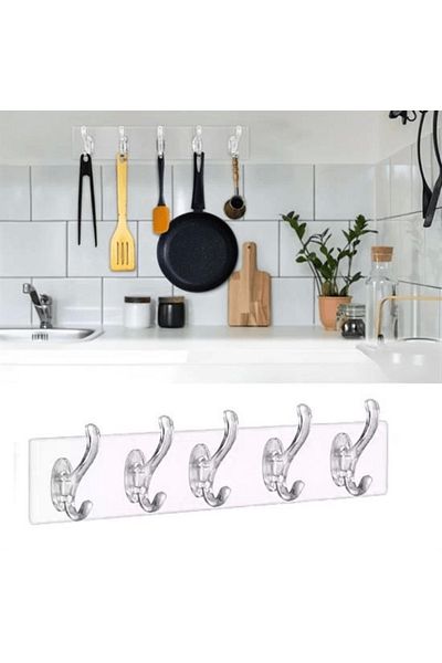 merland benvecocuk 5-Piece Strong Adhesive Transparent Wall Hanger Bathroom Kitchen Organizer Practical Hanger (Lisinya)