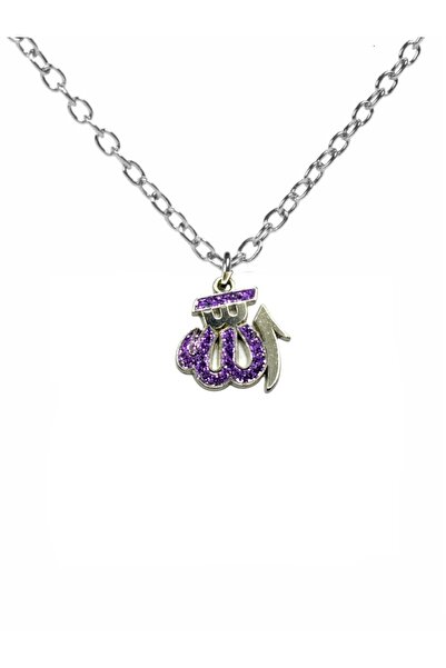 Genel Markalar Allah Yazılı Mor Taşlı Kolye – Zamak Kaplama Metal –