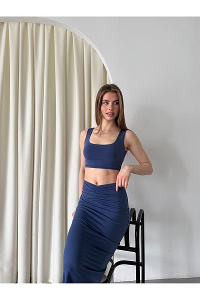 FEWTİNT Skirt Suit - Front Tie Detail, Lined, Midi Length Skirt. Thick Straps, Crop Bluz.