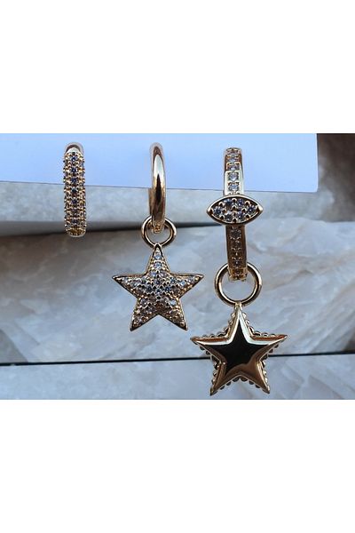 NFS BUTİK Set of 3 Steel Earring Models with Zircon & Baguette Stones