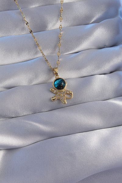 Skygo 316L Steel Chain Gold Color Zircon Stone Astronaut Figured Planet Necklace - Tj-Bko8824