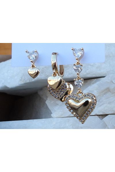 NFS BUTİK Set of 3 Steel Earring Models with Zircon & Baguette Stones