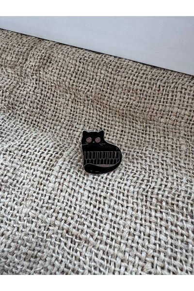 Herşey Nota Black Piano Ring with Cat Figure |   Adjustable Zamak Plated Women's Jewelry