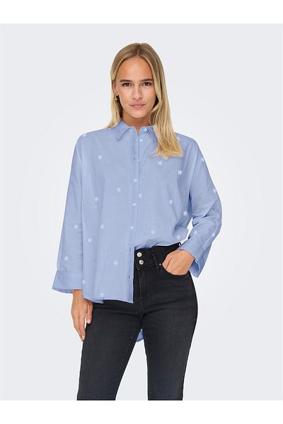 ONLY ONLNEW LINA GRACE LS EMB SHIRT NOOS WVN Cămașă albastră pentru femei UK - 15283743