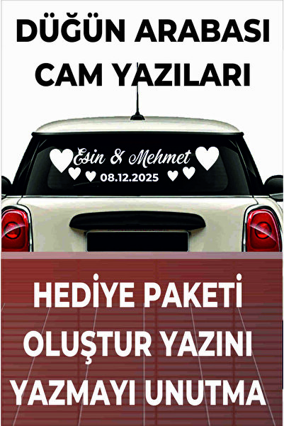 Göktuğ Hediyelik Bride Car Sticker Ornament Decorative Name and Date Written ...
