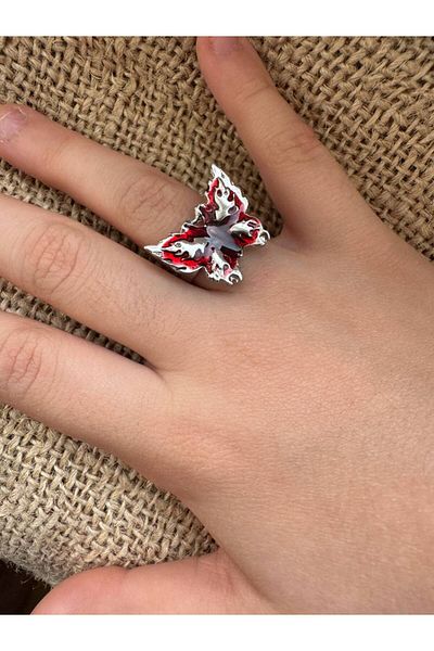 Herşey Nota Gothic Women's Ring with Red Butterfly Figure |   Zamak Plated Adjustable Jewelry
