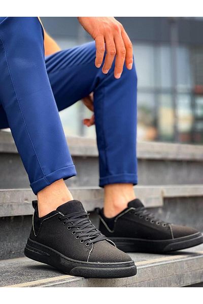 MELAMS Artty Black Linen Black High Sole Casual Men's Sports Shoes - Kbc