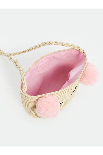 LC Waikiki Girl's Straw Shoulder Bag with Cat Figure