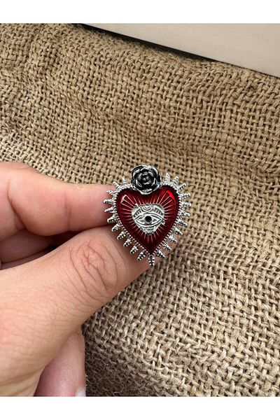 Herşey Nota Gothic Heart Figured Red Stone Rose Ring |   Zamak Plated Adjustable Women's Jewelry