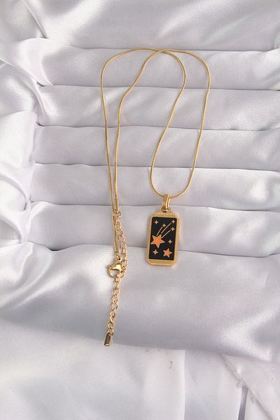 Skygo 316L Steel Black Enamel Star Tarot Necklace - Gold Color Tj-Bko9028