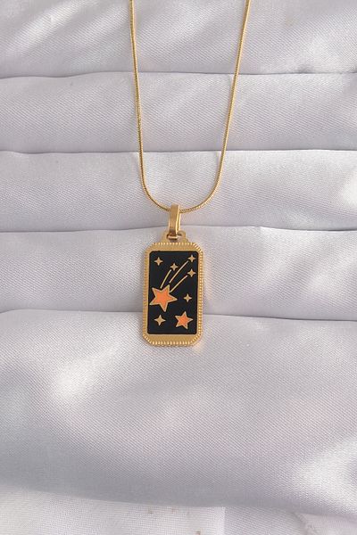 Skygo 316L Steel Black Enamel Star Tarot Necklace - Gold Color Tj-Bko9028