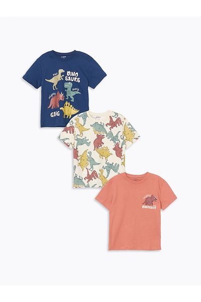 LC Waikiki Crew Neck Dinosaur Printed Boys' T-Shirt 3 Pack