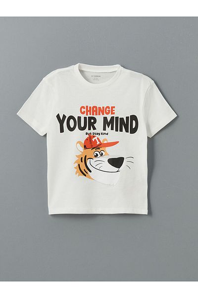 LC Waikiki Tricou pentru copii LCW Kids Ecru Crew Neck imprimat pentru băieți, pachet de 2 S5JP78Z1NVY25