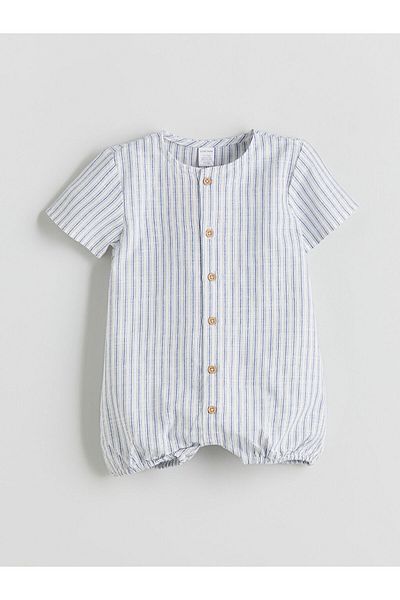 LC Waikiki Lcw Baby Ecru Crew Neck Striped Baby Boy Jumpsuit
