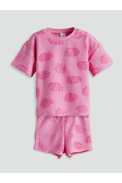 LC Waikiki Pink Embossed Printed Baby Girl Blouse and Shorts 2-Piece