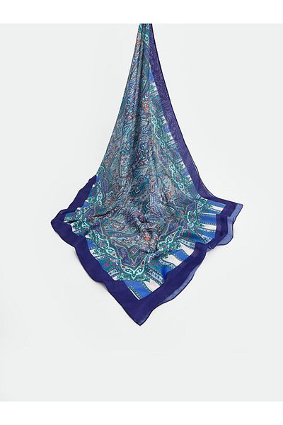 LC Waikiki Blue Ethnic Patterned Women's Shawl