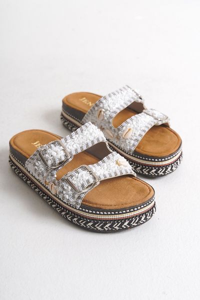 SEEM & BE Romy Seashell Beaded Women's White Slippers