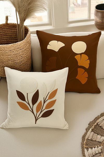 Bertille Home Set de 4 huse de pernă cu imprimare digitală dublă (aspect de broderie cu model de puncție)