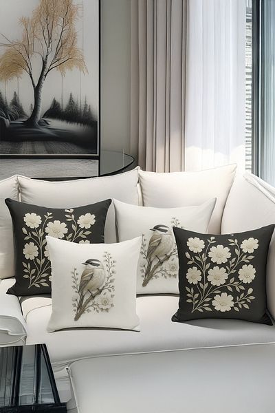 Bertille Home Set de 4 huse de pernă cu imprimare digitală dublă (aspect de broderie cu model de puncție)
