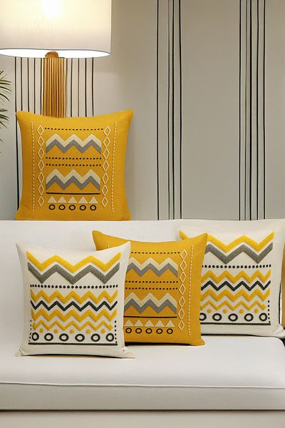 Bertille Home Set de 4 huse de pernă cu imprimare digitală dublă (aspect de broderie cu model de puncție)