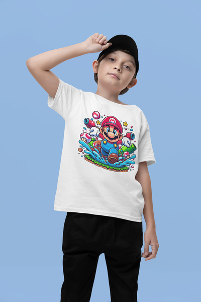 SEVBANO تي شيرت للأطفال مطبوع عليه سوبر ماريو للجنسين (1-12 سنة)