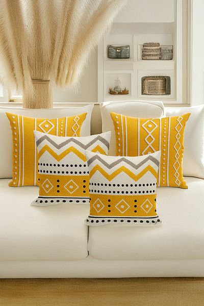 Bertille Home Set de 4 huse de pernă cu imprimare digitală dublă (aspect de broderie cu model de puncție)