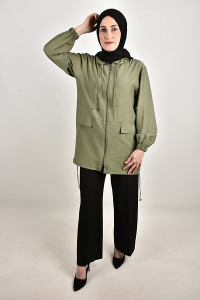 moda caddesi Hooded Zippered Hijab Cap Tunic