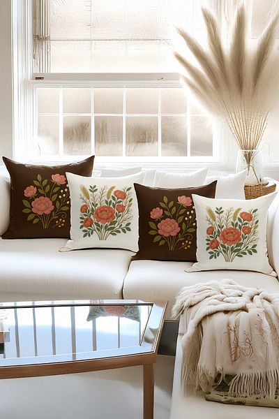 Bertille Home Set de 4 huse de pernă cu imprimare digitală dublă (aspect de broderie cu model de puncție)