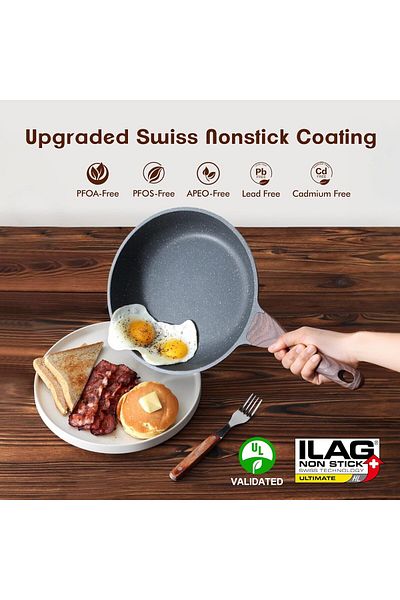 b11 SENSARTE Nonstick Frying Pan Skillet, Swiss Granite Coating Omelette Pan, Healthy Stone Cookware Che