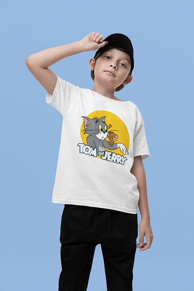 SEVBANO Tricou unisex pentru copii cu desene animate cu imprimeu Tom și Jerry (vârsta 1-12)
