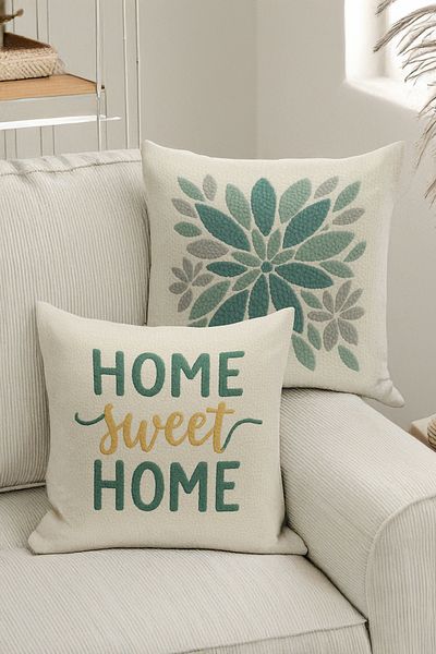 Bertille Home Set de 4 huse de pernă cu imprimare digitală dublă (aspect de broderie cu model de puncție)