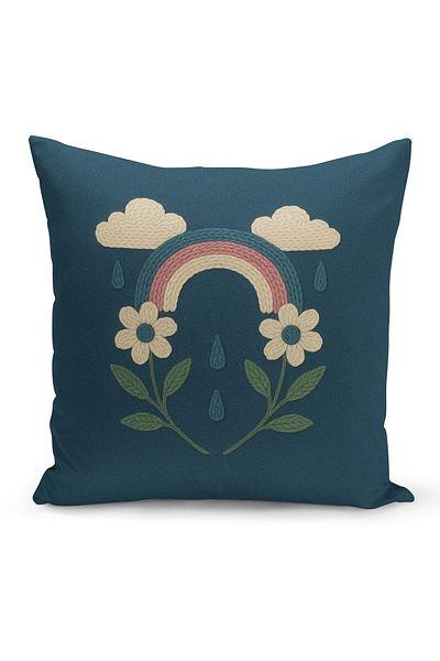 Bertille Home Double Side Digital Printed Throw Pillow Case (Punch/Punch Embroidery Pattern Look)