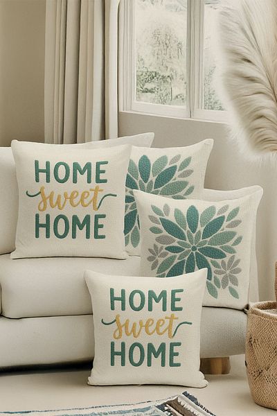 Bertille Home Set de 4 huse de pernă cu imprimare digitală dublă (aspect de broderie cu model de puncție)