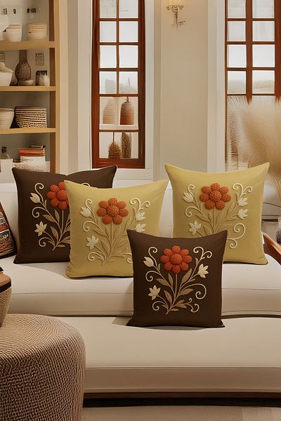 Bertille Home Set de 4 huse de pernă cu imprimare digitală dublă (aspect de broderie cu model de puncție)