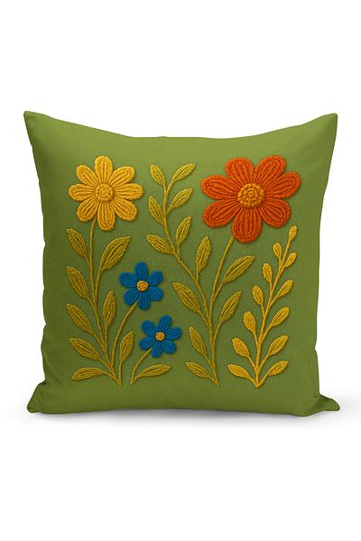 Bertille Home Double Side Digital Printed Throw Pillow Case (Punch/Punch Embroidery Pattern Look)