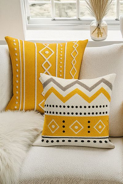 Bertille Home Set de 4 huse de pernă cu imprimare digitală dublă (aspect de broderie cu model de puncție)
