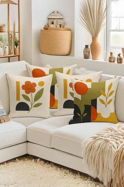 Bertille Home Set de 4 huse de pernă cu imprimare digitală dublă (aspect de broderie cu model de puncție)