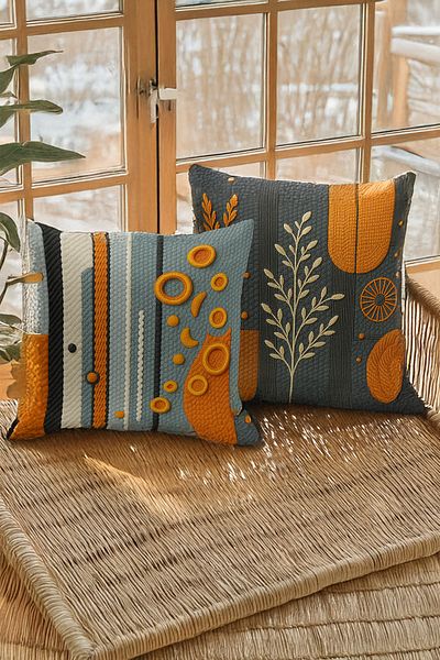 Bertille Home Σετ με 4 μαξιλαροθήκες με ψηφιακή εκτύπωση διπλής όψης (εμφάνιση μοτίβου κεντήματος Ponç/Punch)