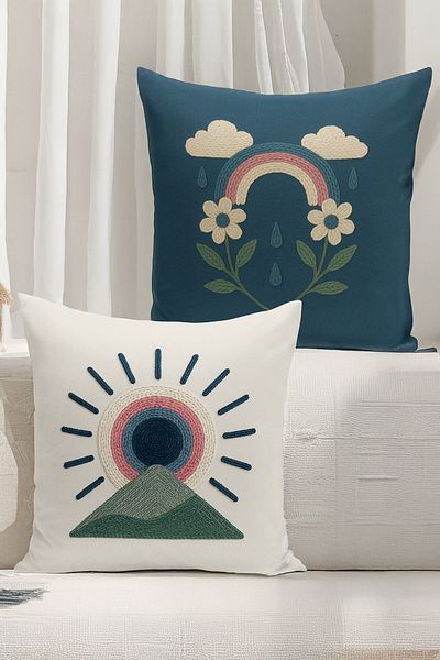 Bertille Home Set de 4 huse de pernă cu imprimare digitală dublă (aspect de broderie cu model de puncție)