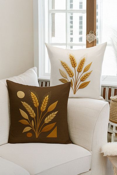 Bertille Home Set de 4 huse de pernă cu imprimare digitală dublă (aspect de broderie cu model de puncție)