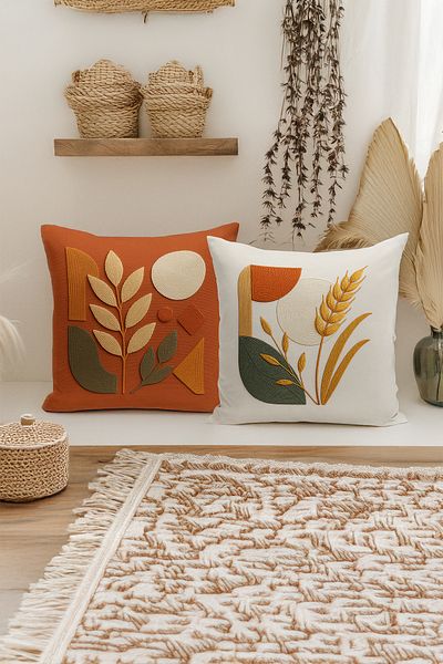 Bertille Home Set de 4 huse de pernă cu imprimare digitală dublă (aspect de broderie cu model de puncție)