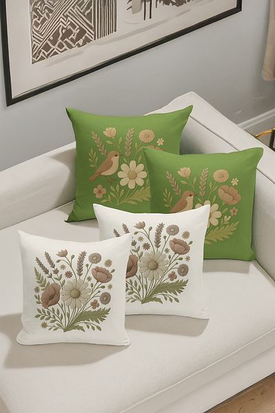 Bertille Home Set de 4 huse de pernă cu imprimare digitală dublă (aspect de broderie cu model de puncție)