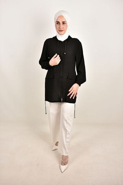 moda caddesi Hooded Zippered Hijab Cap Tunic