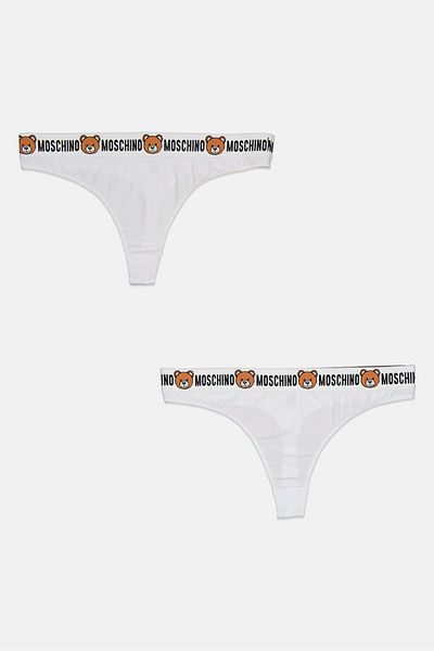 Moschino Women 2 Pieces Brand Logo Thongs, White